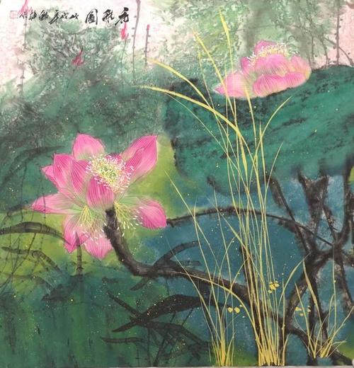 作品真迹现代中式 四尺斗方重彩荷花客厅办公室装饰纯