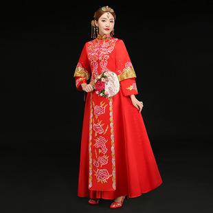 时尚新款新娘敬酒服嫁衣 唐装修身旗袍立领龙凤褂手工中式婚纱