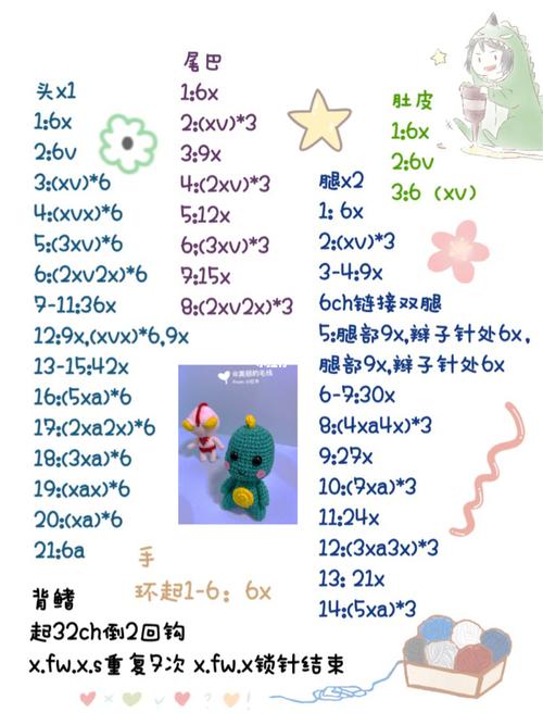 打卡分享100款钩针图解:no21小恐龙_钩针_小恐龙_兴趣
