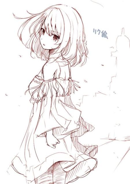二次元少女动漫手绘铅笔画线搞