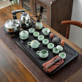 咪曦乌金石茶具套装家用整套黑金石茶盘紫砂黑陶汝窑功夫茶盘套装茶台