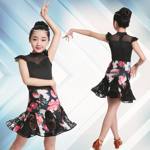 女童拉丁舞裙儿童练功服比赛演出服装女孩少儿舞蹈连衣裙夏季