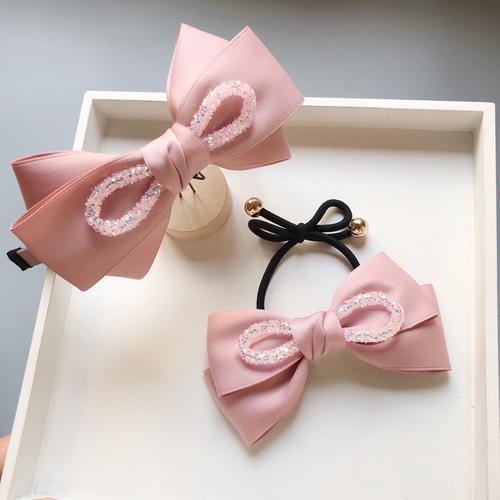 新款韩粉色棉带蝴蝶结发饰中大童学生头饰发箍皮筋亲子头饰
