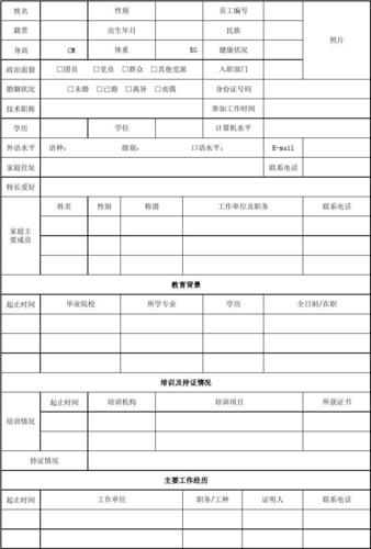 免费文档 所有分类 表格/模板 表格类模板 员工基本情况登记表  教育