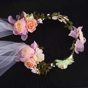 新娘发带头饰手工蕾丝花朵头纱韩式婚纱礼服造型影楼摄影花环头花