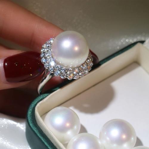 顺景 新品轻奢澳白白珍珠大溪地黑珍珠手工珠戒指指环活口12-14mm