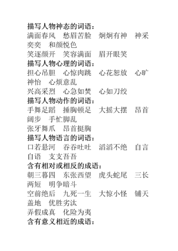 doc 描写…词语大全供参习 描写人物神态的词语: 满面春风?愁眉苦脸?