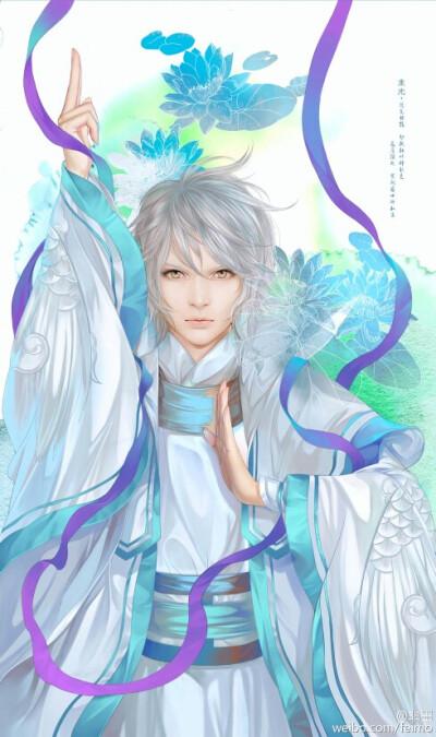 手绘古风白发男子画师:非墨