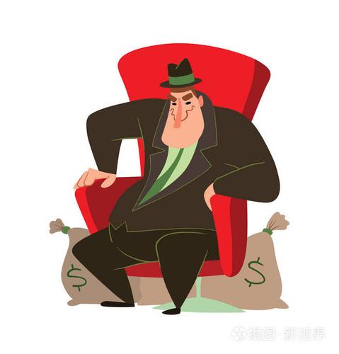 滑稽的肥胖资本家坐在椅子上