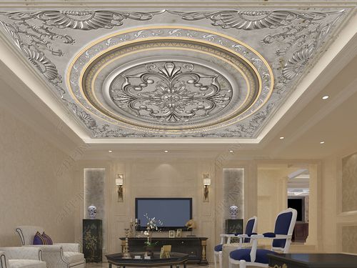 原创欧式复古3d立体石膏雕花天花吊顶-版权可商用