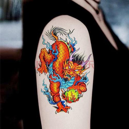 秋江月麒麟貔貅穷奇纹身贴防水男花臂半臂手臂仿真刺青贴纸 八张