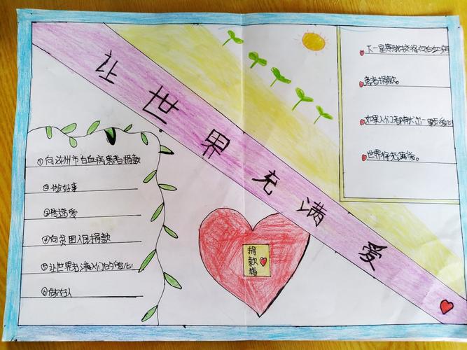 学生们以"献爱心"为主题做的手抄报