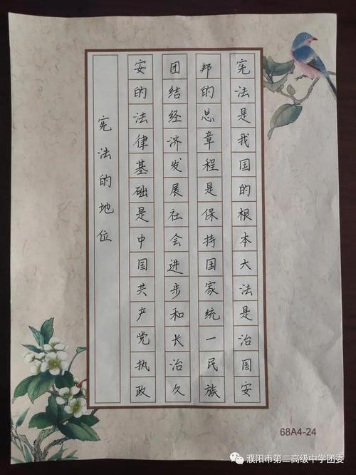 濮阳市二高"全市大中小学生"礼赞宪法"硬笔书写比赛"