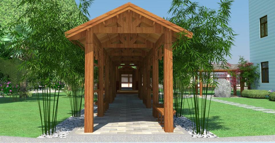 新中式园林景观 亭子 廊架 连廊 中式公园 原创su模型