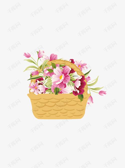 手绘写实风装饰植物牡丹花花篮