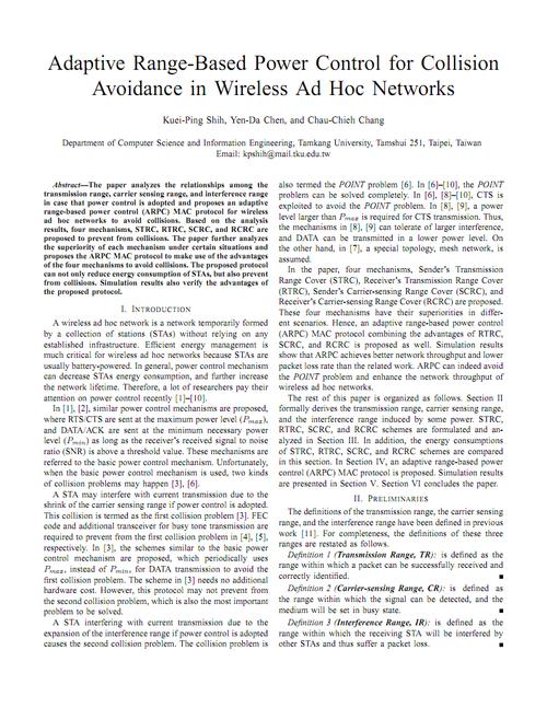 adaptive range-based power control for collision avoidance in….