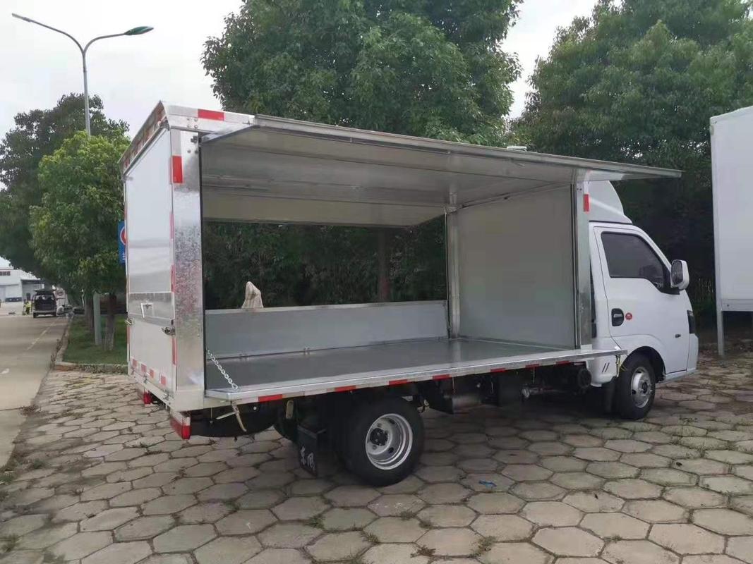 三面掀水果车厢结构图 三开翼厢式卖货车 移动售卖飞翼货车