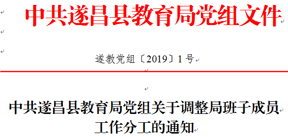 中共遂昌县教育局党组关于调整局班子成员工作分工的通知_教育局文件