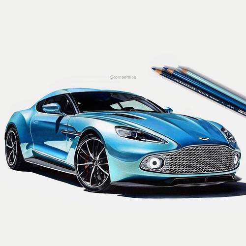 马克笔彩铅画超写实跑车