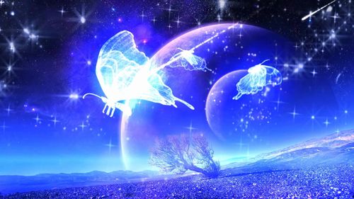 唯美大气蓝色粒子星空蝴蝶飞舞婚庆背景流星