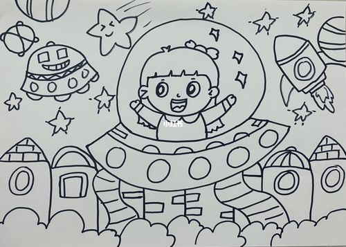 幼儿考编主题画|遨游太空和2035主题画_幼儿_幼师_幼师考编_人文_绘画