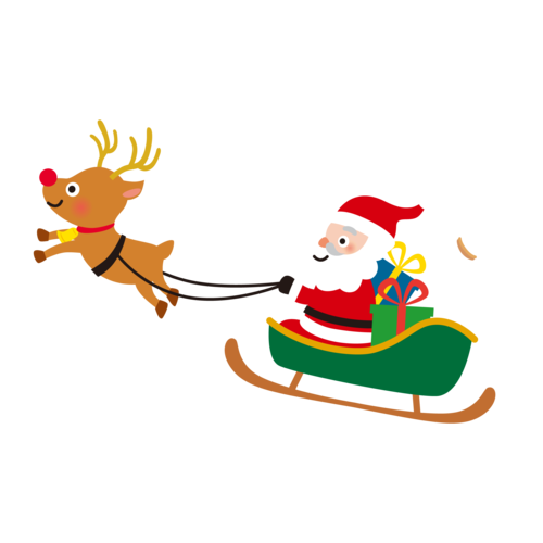 圣诞节卡通手绘风格圣诞老人雪橇麋鹿