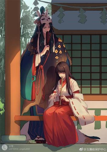 阴阳师玉藻前巫女手绘手机壁纸