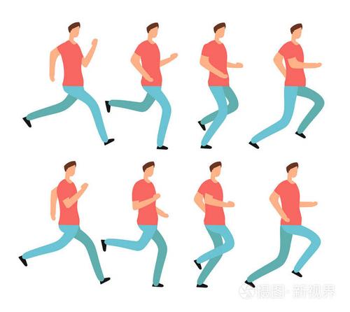 年轻男性慢跑.动画帧序列隔离向量集
