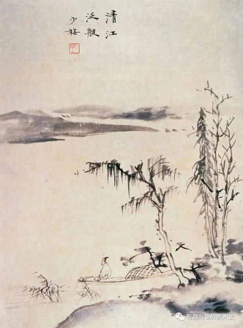 陈少梅 山水画小品高士泛舟行旅山居钓鱼图