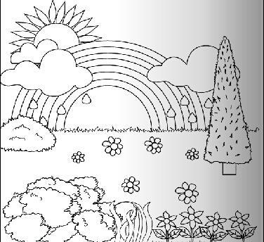有彩虹的早晨 - 植物简笔画 - 老师板报网