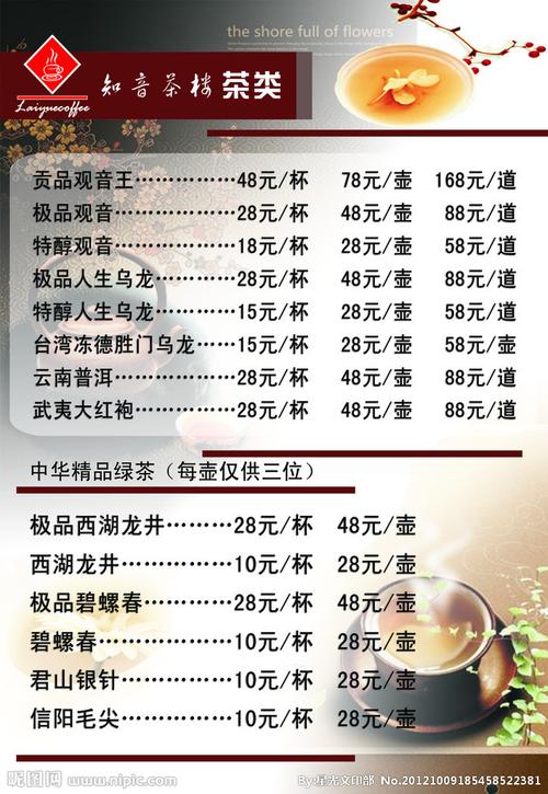 茶楼茶单价格图片[源文件,psd]