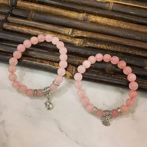 2020新款粉水晶手链简约时尚转运锁吊坠手串情侣手链饰品厂家批发