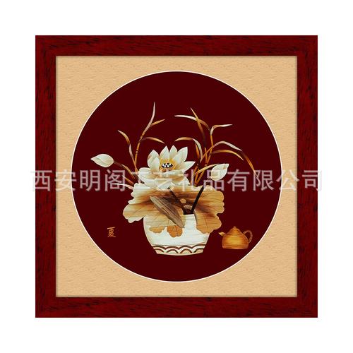 民间手工艺术品麦秸秆麦草芦苇烫画方形挂镜框画芯夏