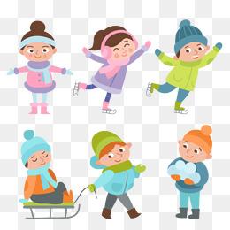 卡通小孩滑雪