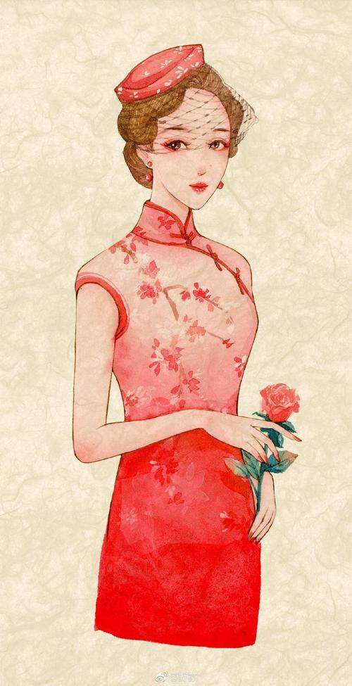 民国时期的旗袍美女,居然可以用水彩画得如此风情万种
