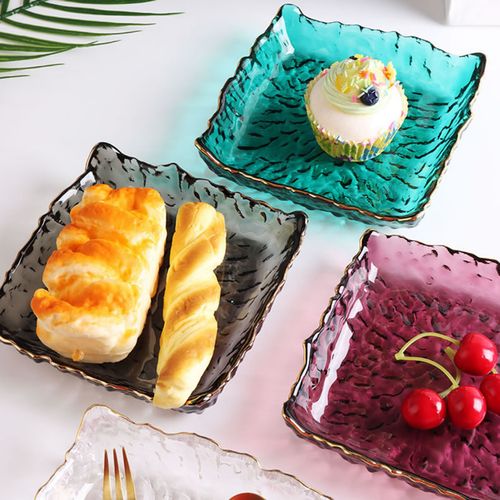 创意金边透明点心盘蛋糕盘玻璃餐盘北欧ins水果盘零食盘沙拉盘