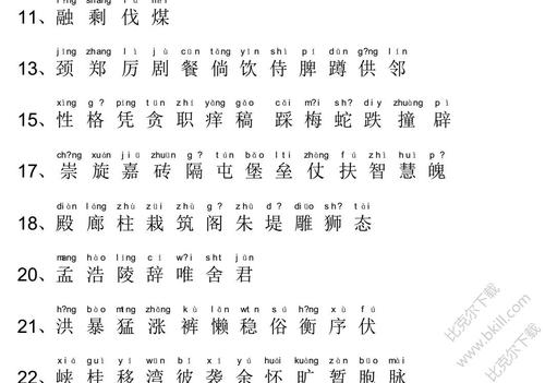 人教版小学四年级语文上册生字表一/二 pdf 带拼音