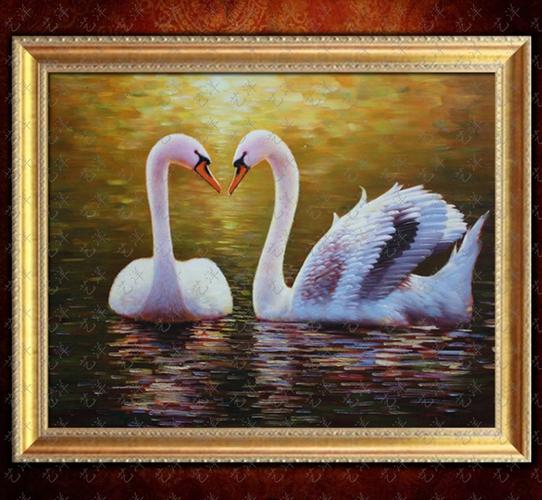 欧式油画手绘客厅家装家饰餐厅卧室装饰画心心相印每个日出天鹅湖