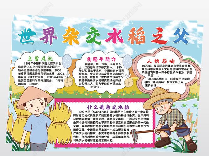 杂交水稻之父袁隆平小报模板线描手抄报素材