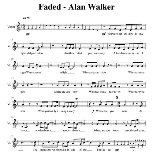 高清小提琴谱 walker alan faded