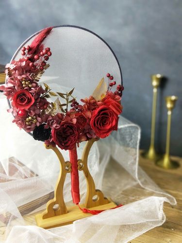 团扇永生花空白扇子真丝中式宫扇桌面扇支架摆件diy结婚新娘礼物