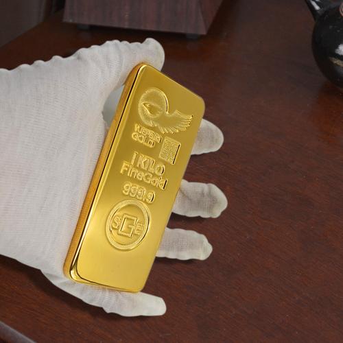 仿真金条金砖金块纯铜镀金瑞士大鹏金条样品金店1000克装饰摆件