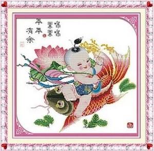 十字绣成品年年有余福娃版