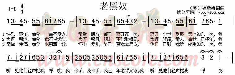 曲谱名:老黑奴简谱