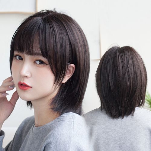 2020短发图片减龄直发,2020减龄直发发型图片 假发短发女 bobo头圆脸日系假发女全头套短发减龄学生头短直发