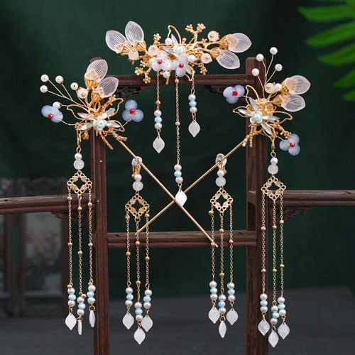 汉服头饰流苏步摇全套仙气蜻蜓发簪套装古装发饰