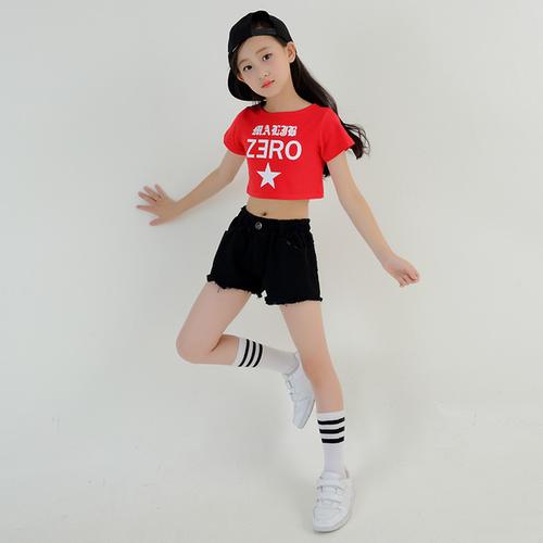 儿童演出服 露肚脐短装街舞服装小学生啦啦队套装 jazz 女童爵士舞蹈