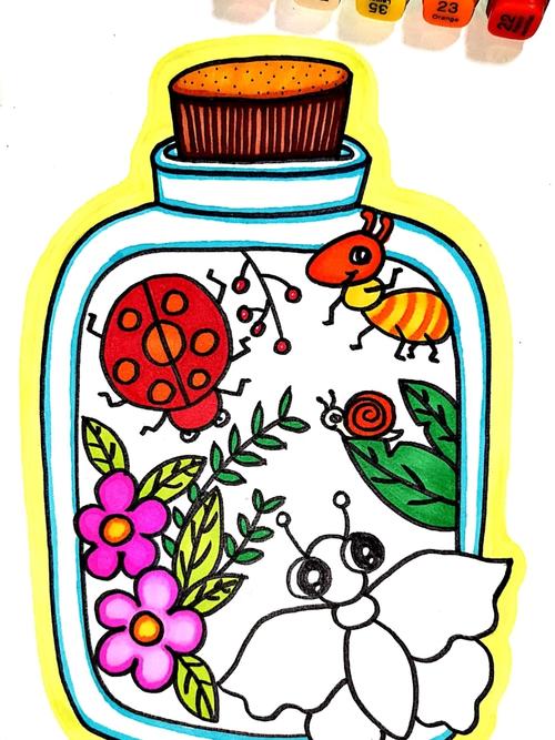 瓶子里的昆虫 创意儿童画 简笔画 线描_儿童画_简笔画