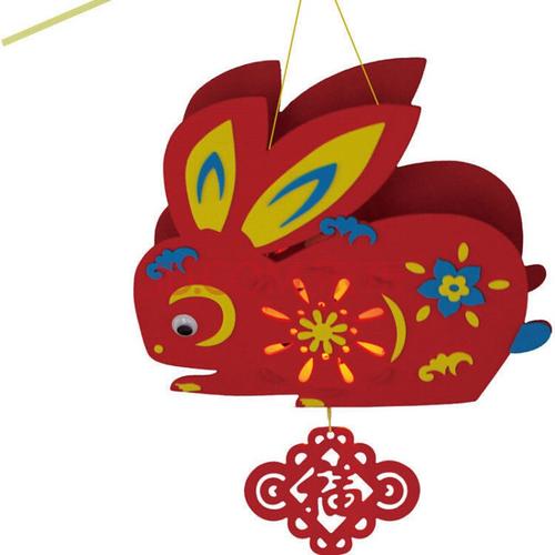 卡通手工灯笼儿童手提宫制作材料包灯春节幼儿园礼品nq 玉兔(灯 提杆)