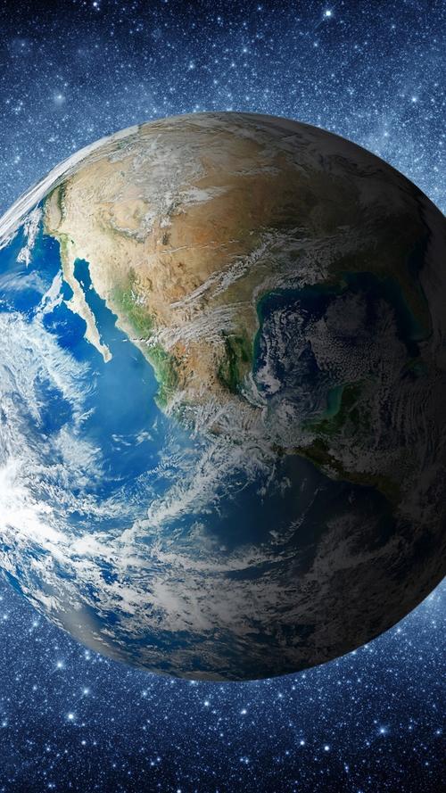 美丽的蓝色的地球在太空,星星光 iphone 壁纸
